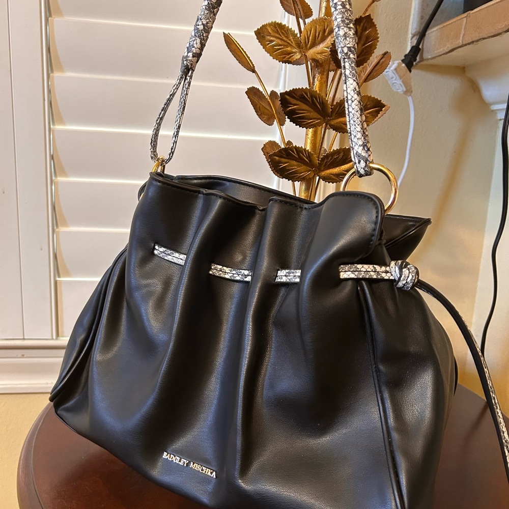 Badgley Mischka Black and Silver Shoulder Bag